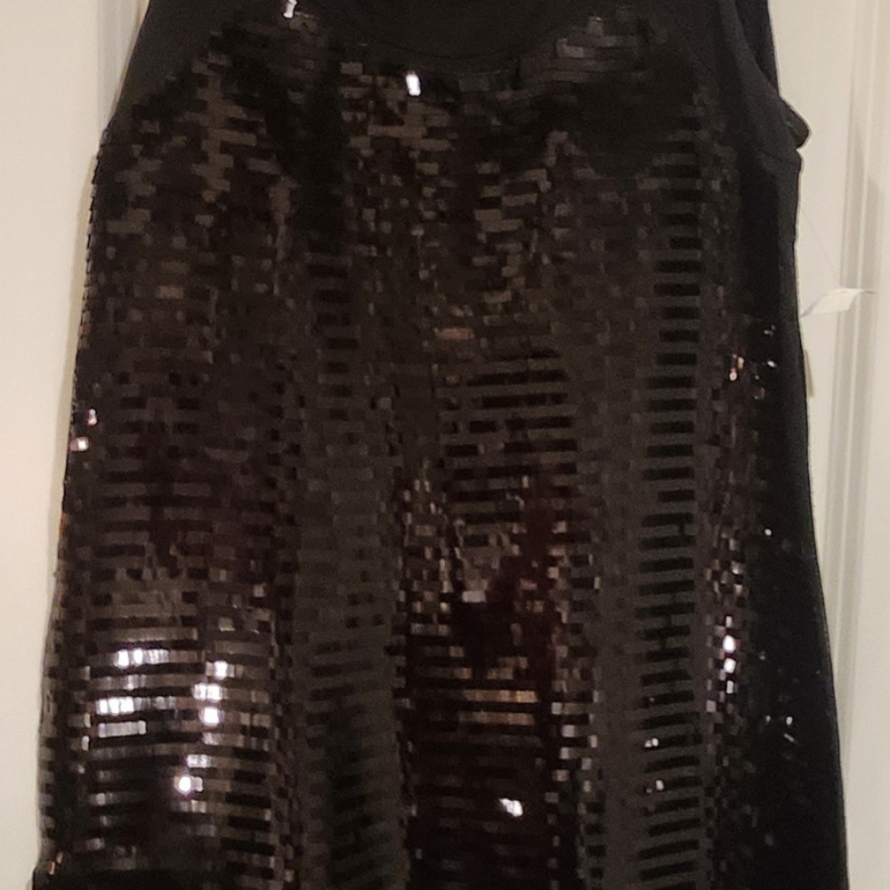 Black sequined knit cocktail dress